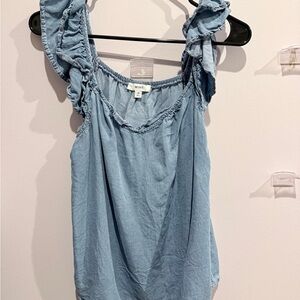 Pink Lily Light Blue Ruffled Blouse